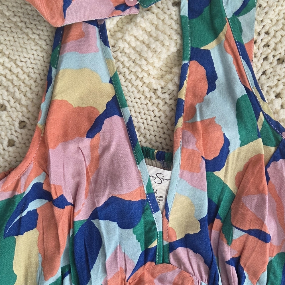 Jessica Simpson Floral Halter Maxi Dress Smocked Back Tiered Spring Summer Size - Picture 2 of 7